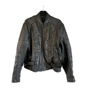 VTG UNIK Ultra Genuine Leather Men's Motorcycle Jacket Coat Zip Out Liner Large